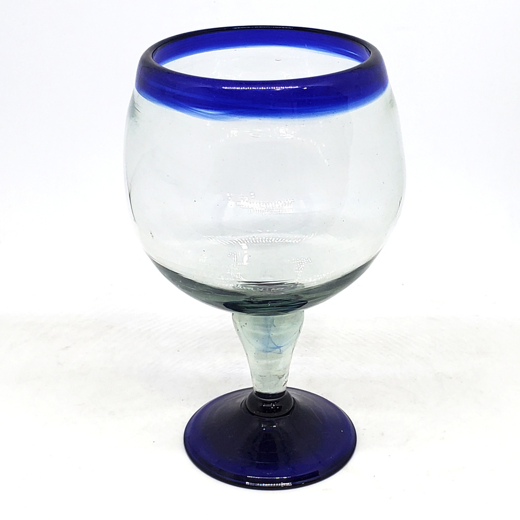 Cobalt Blue Rim Glassware / Cobalt Blue Rim 24 oz Shrimp Cocktail Chabela Glasses (set of 4) / These 'Chabela' glasses are used all over Mexican beaches to serve cold shrimp cocktail or Micheladas. Their name comes from a woman named Chabela, whose exhuberant curves were similar to those in the glass.